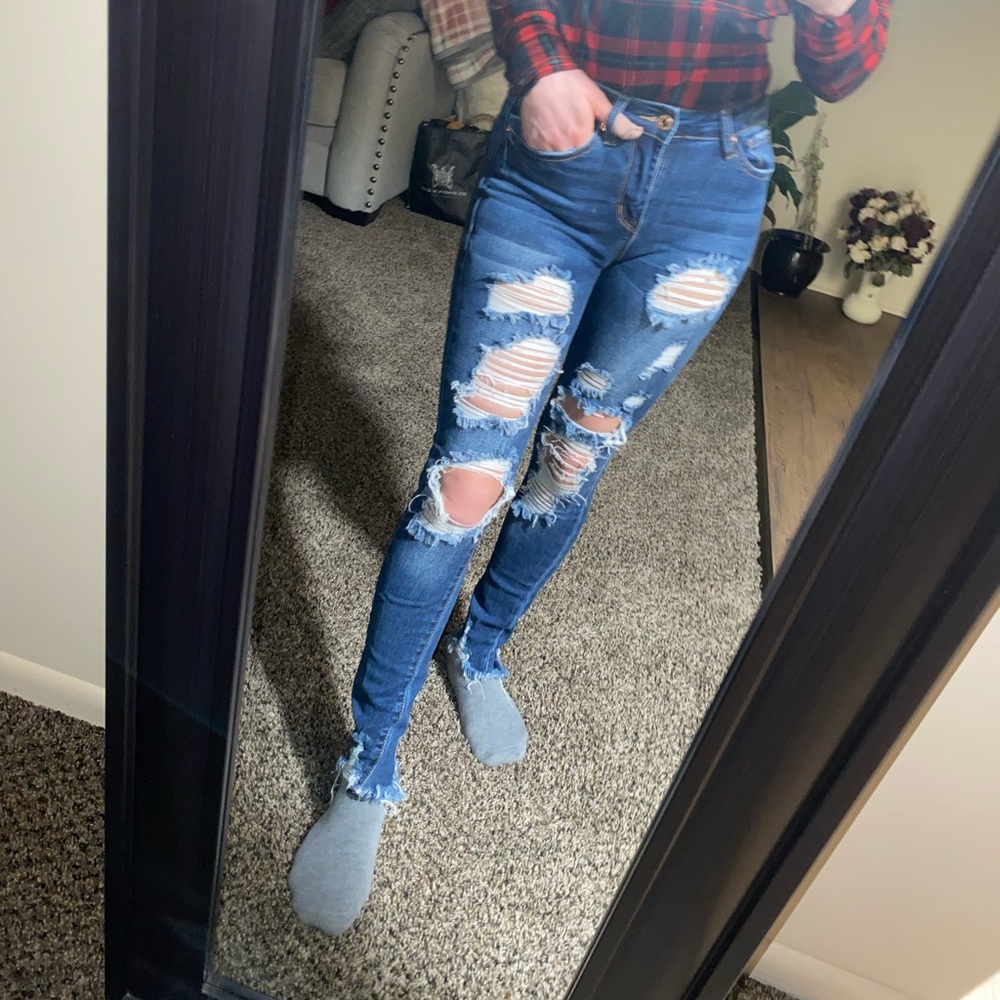 00 High Rise ripped skinny jeans
